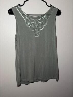 Green Gray Modern Movement Size Large tank top with silver beaded
